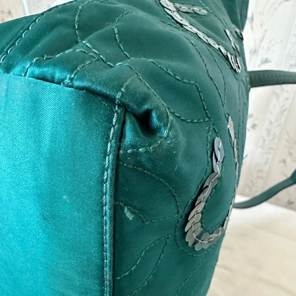 Coach Emerald Satin Tote with Circle Sequin Pattern - Picture 12 of 16